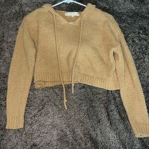 Angel Kiss Tan V-Neck Sweater with Drawstring Hem